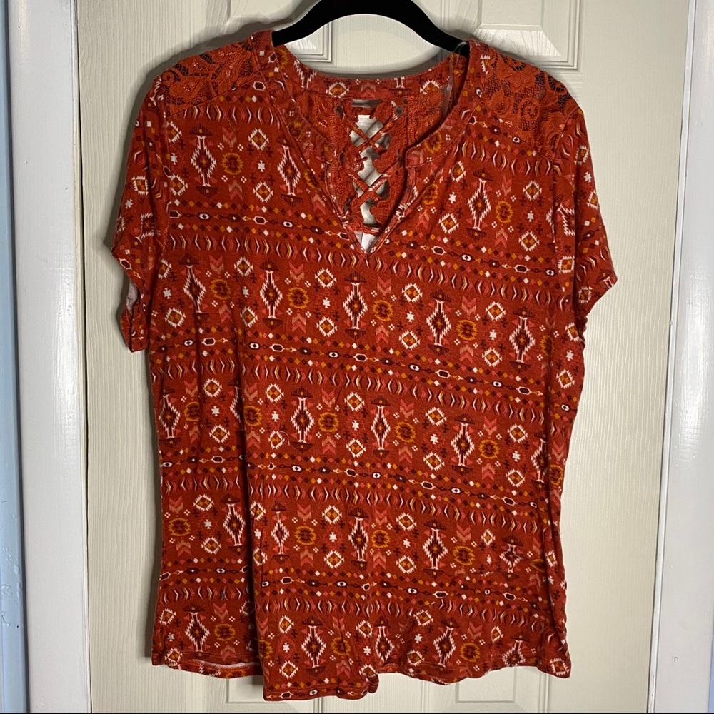 Orange Aztec Print Tee